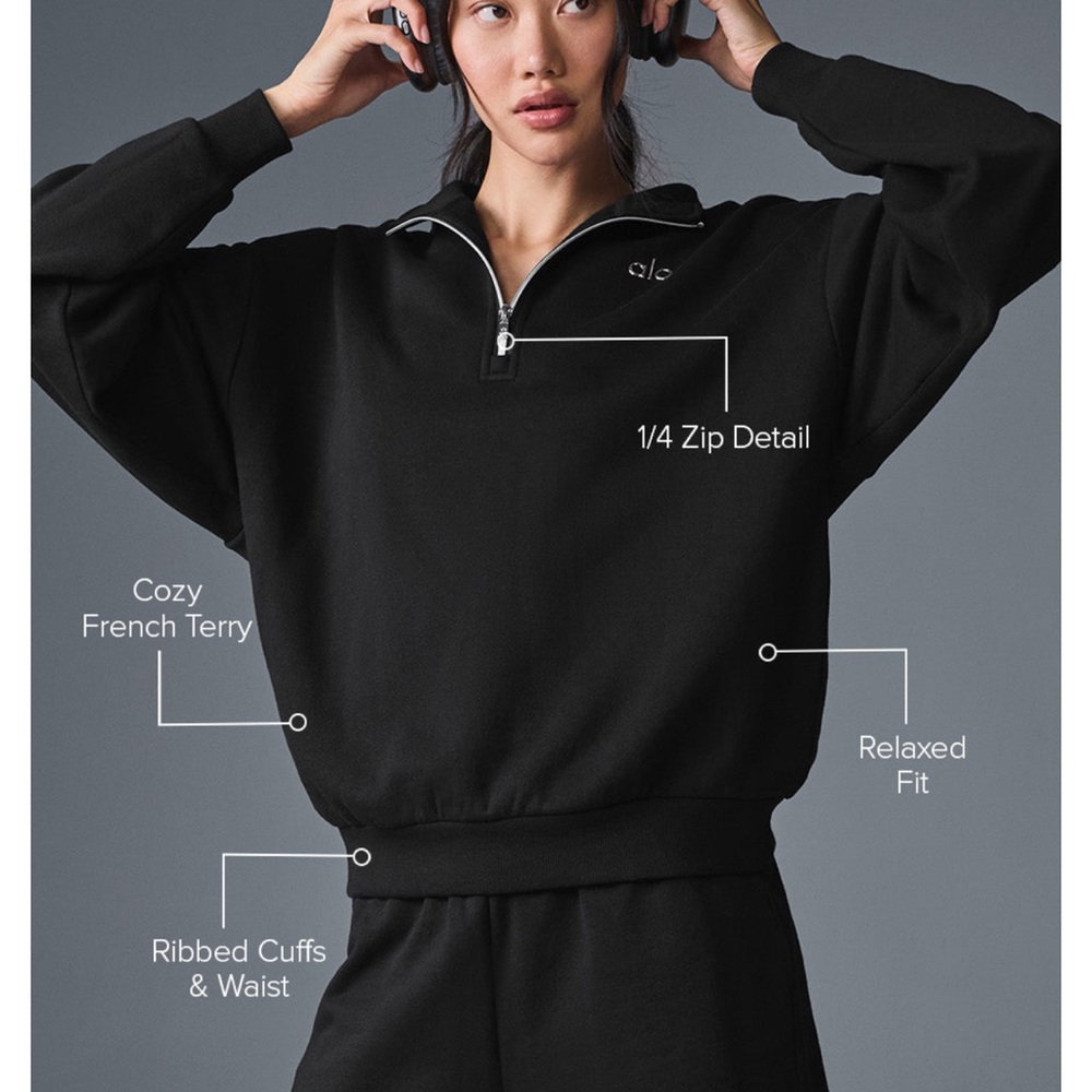 New with tags Alo black Accolade 1/4 Zip Pullover size xs quarter zip - Picture 2 of 5